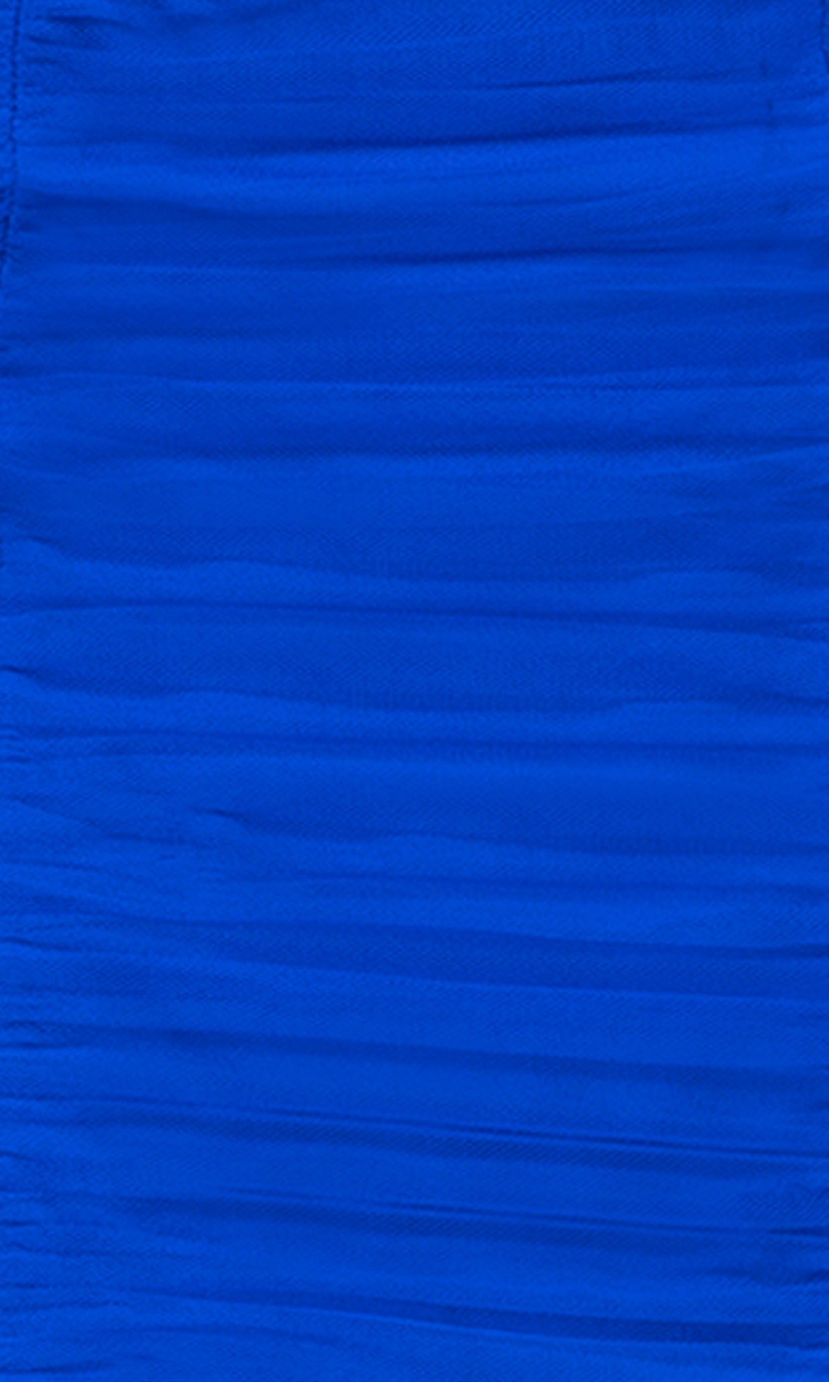 Close-up of blue, ruched fabric with horizontal textured lines from the Strapless Ruched Short Blue Hoco Dress 419BN.
